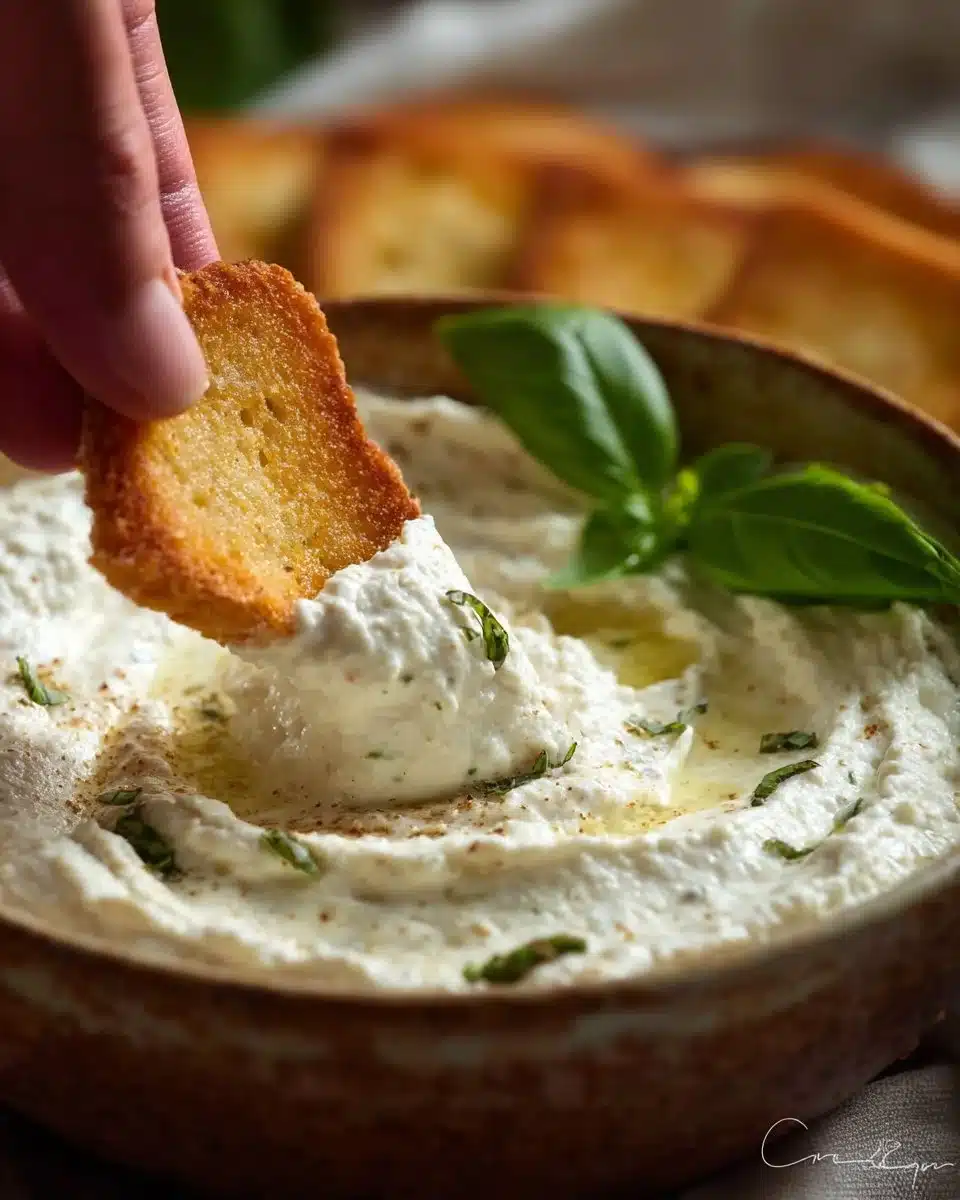 Creamy feta dip served with pita bread and veggies