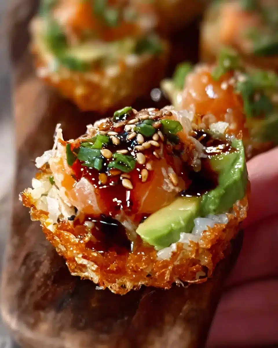 Crispy Rice Sushi Bites with Spicy Salmon and Avocado