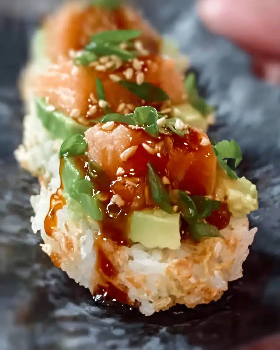 Crispy Rice Sushi Bites with Spicy Salmon and Avocado