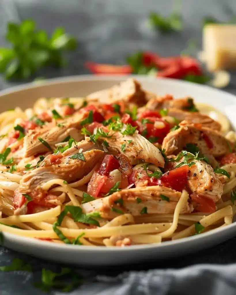 Delicious Crockpot Olive Garden Chicken Pasta dish served with herbs