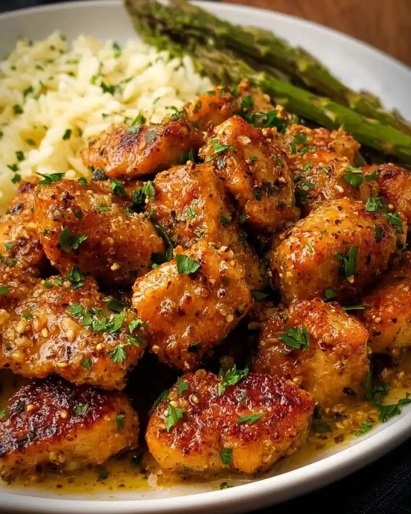 Delicious Garlic Butter Chicken Bites served on a plate