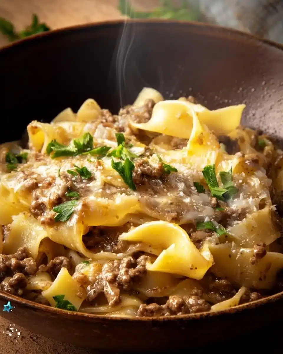 Ground Beef and Egg Noodles with Gravy