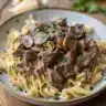 Delicious Instant Pot beef stroganoff served with egg noodles