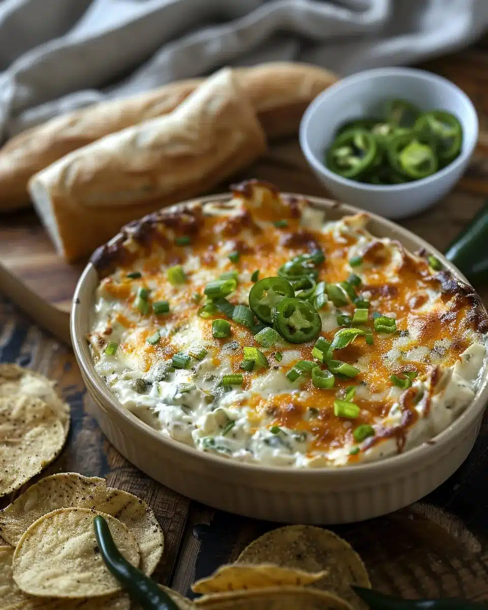 Delicious jalapeño popper spread served with crackers and vegetables
