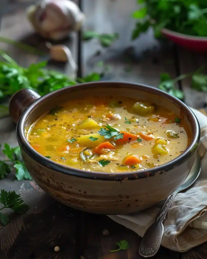 Bowl of delicious Mulligatawny Soup with vibrant spices and ingredients