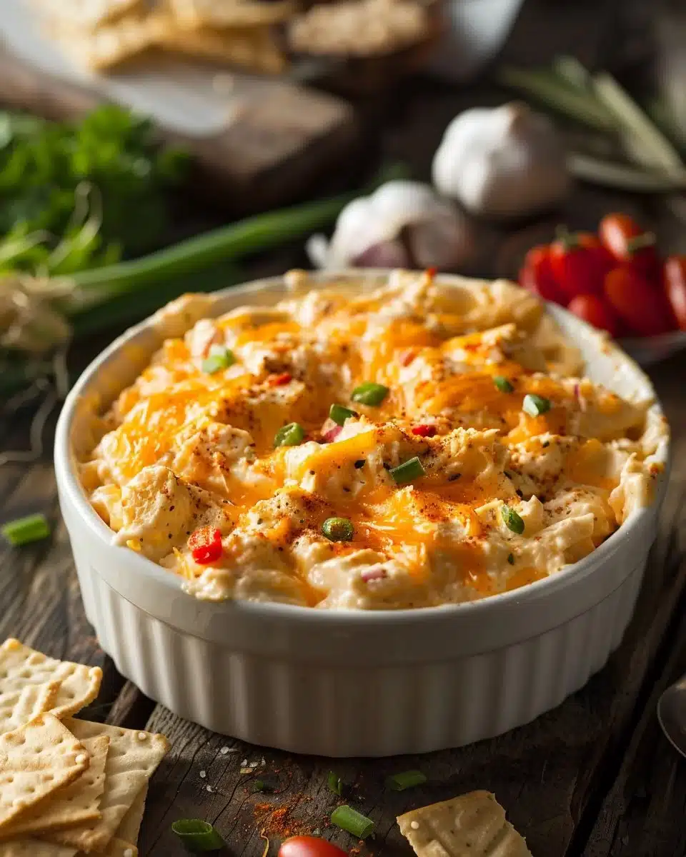 A bowl of creamy pimento cheese with crackers on a wooden table.