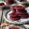 Delicious Red Velvet Cookies arranged on a plate, showcasing their vibrant color