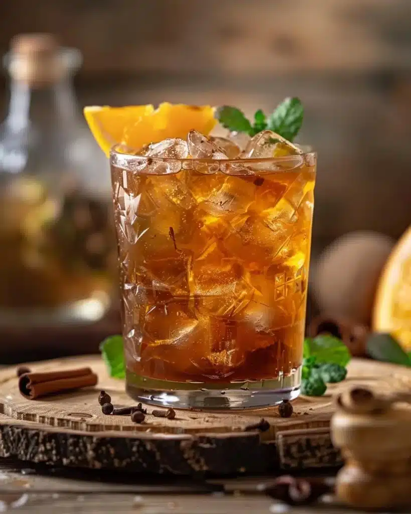 A steaming cup of traditional Russian tea with samovar and herbs