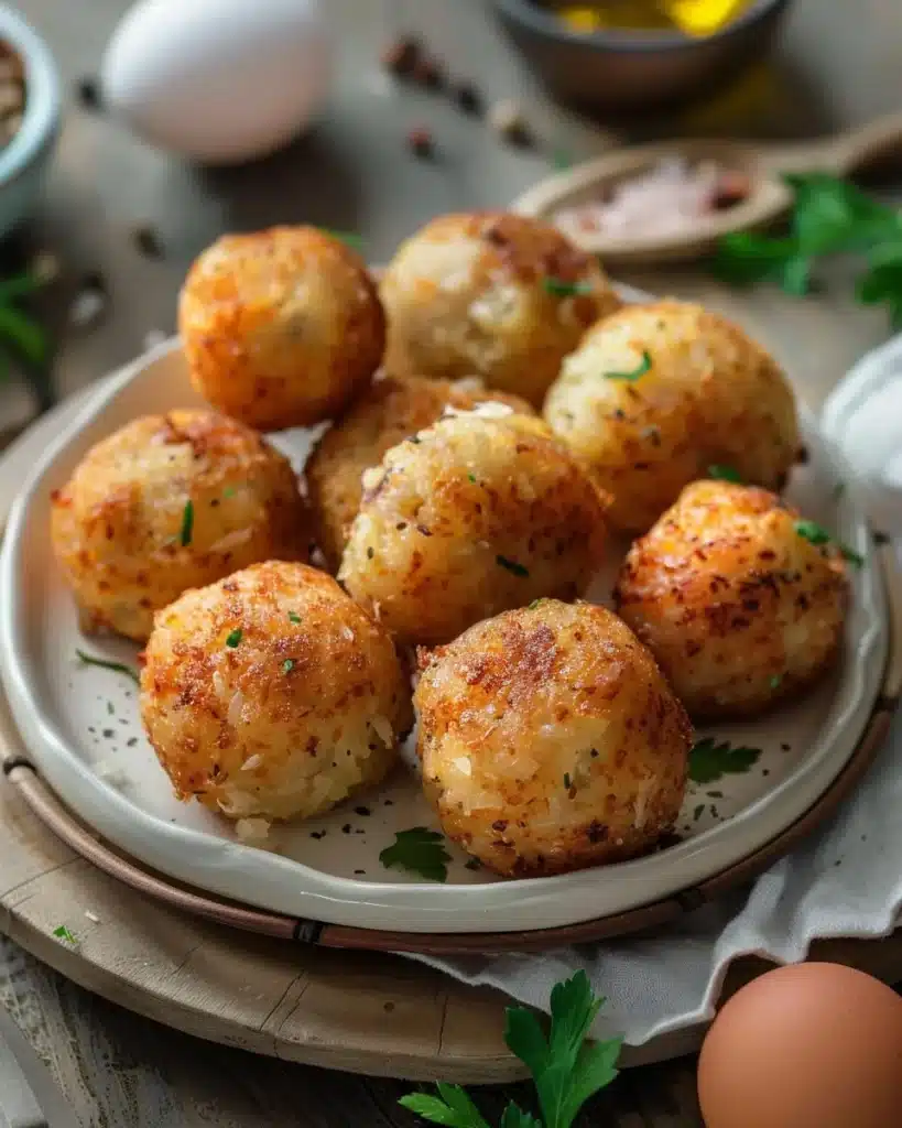 Plate of golden brown sauerkraut balls served as a delicious appetizer