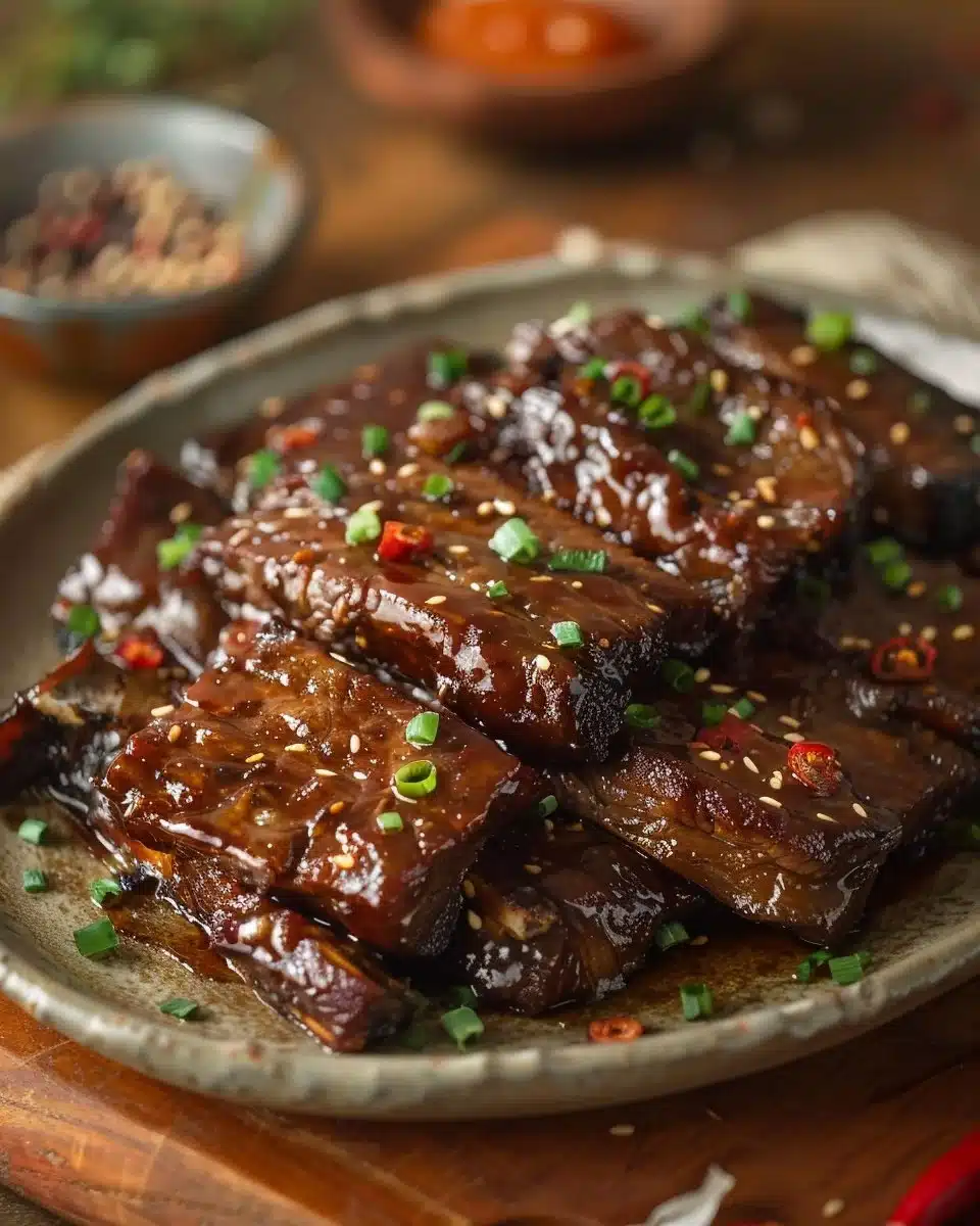 Sweet and Sour Beef Brisket served with garnishes