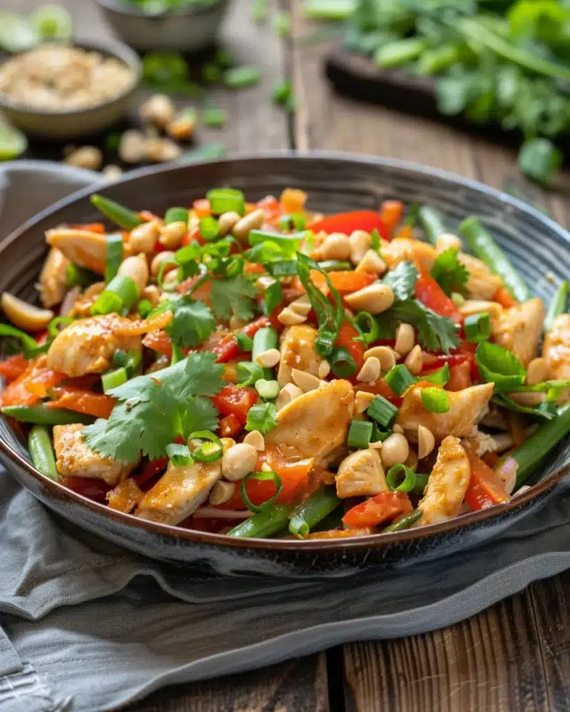 Delicious Thai Chopped Chicken Bean Salad with fresh ingredients