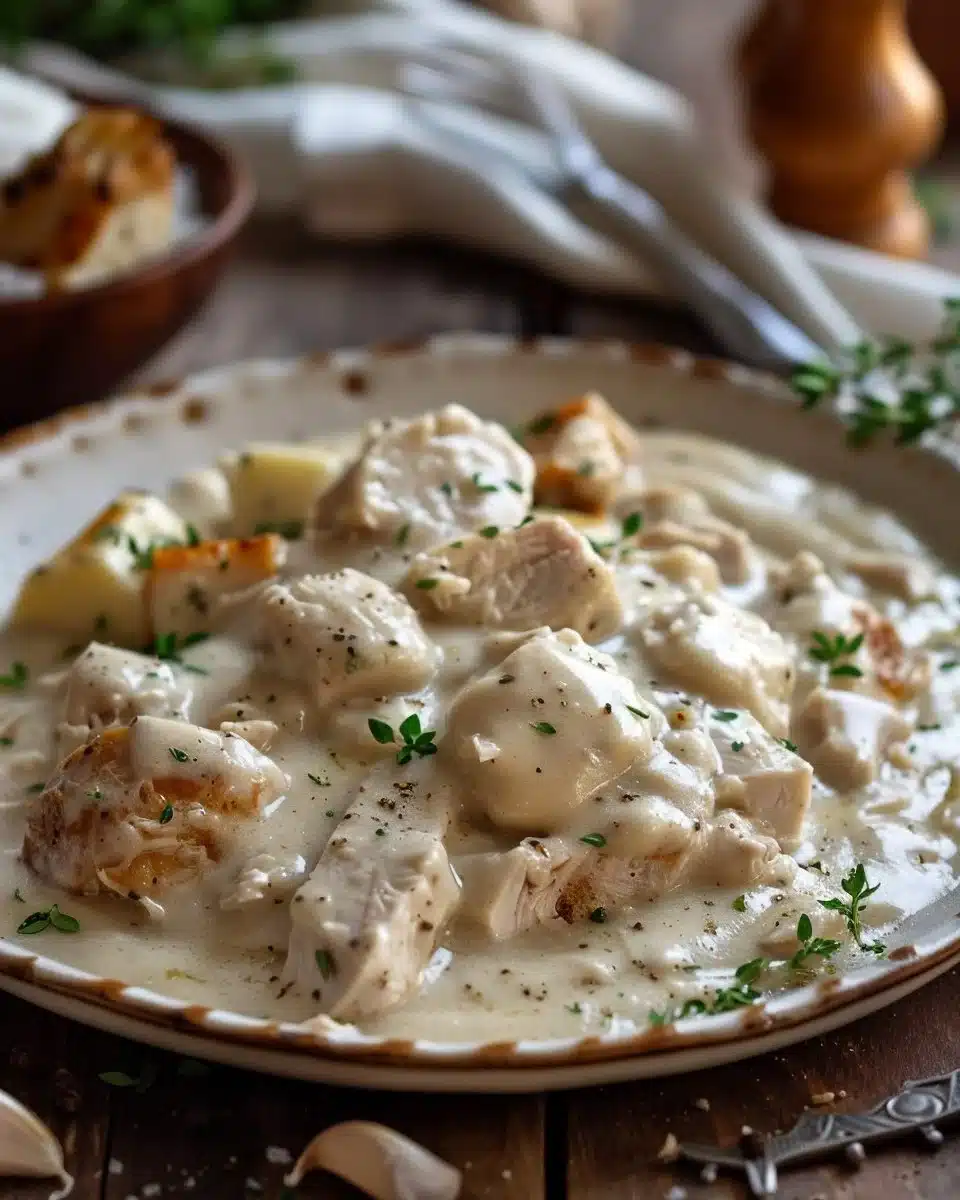 Delicious homemade turkey gravy served with roasted turkey