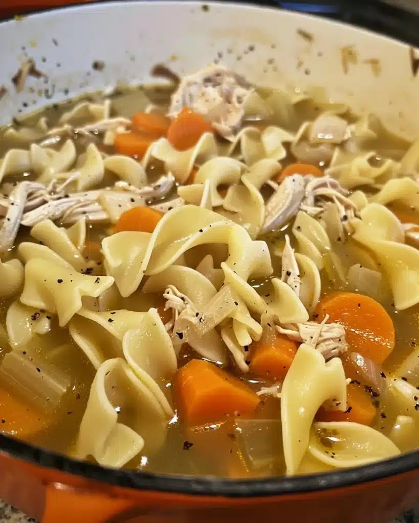 Bowls of homemade chicken noodle soup with vegetables and herbs