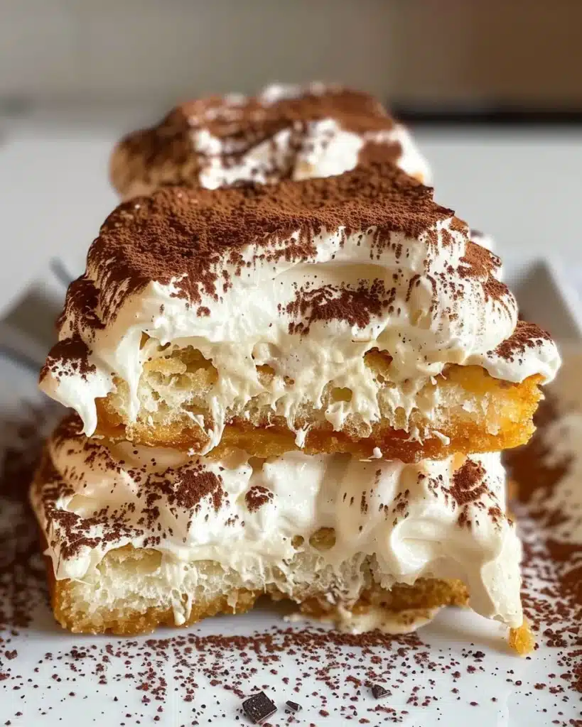 Delicious chocolate tiramisu dessert topped with cocoa powder