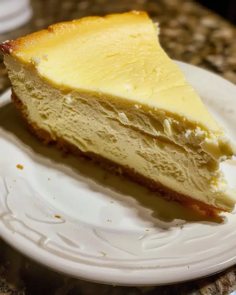 Slice of homemade Cream Cheese Pound Cake with a golden crust and creamy texture.
