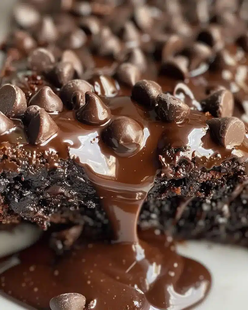 Decadent and fudgy brownies on a plate, topped with chocolate shavings.