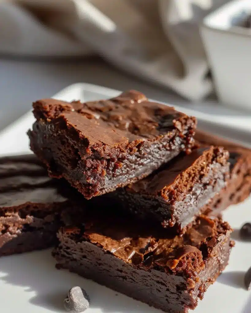 Delicious fudgy homemade brownies served on a plate