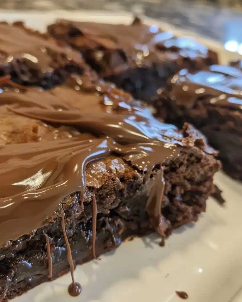Delicious fudgy homemade brownies on a plate.