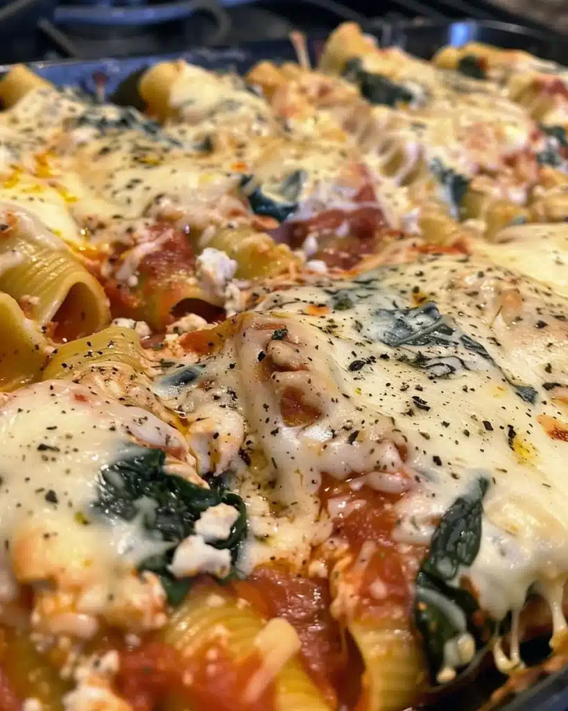 Garlic Chicken Stuffed Shells plated with fresh herbs