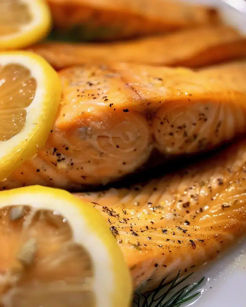 Delicious grilled trout served on a plate with herbs and lemon slices
