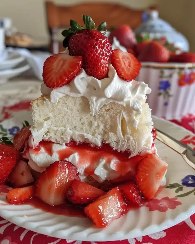 Slice of Heaven on Earth Cake topped with whipped cream and cherries