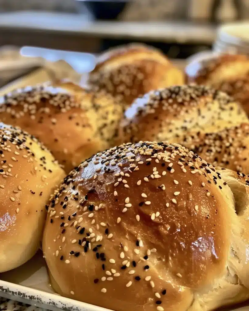 Freshly baked homemade bagels on a cooling rack
