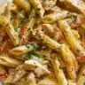 One-Pot Sweet Chili Ranch Chicken Pasta served in a bowl with colorful ingredients
