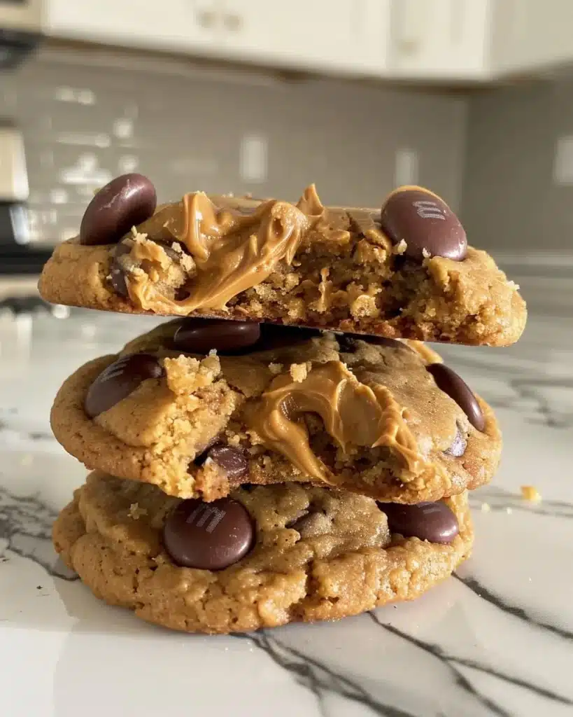 Delicious Peanut Butter M&M Cookies with candy-coated chocolate pieces
