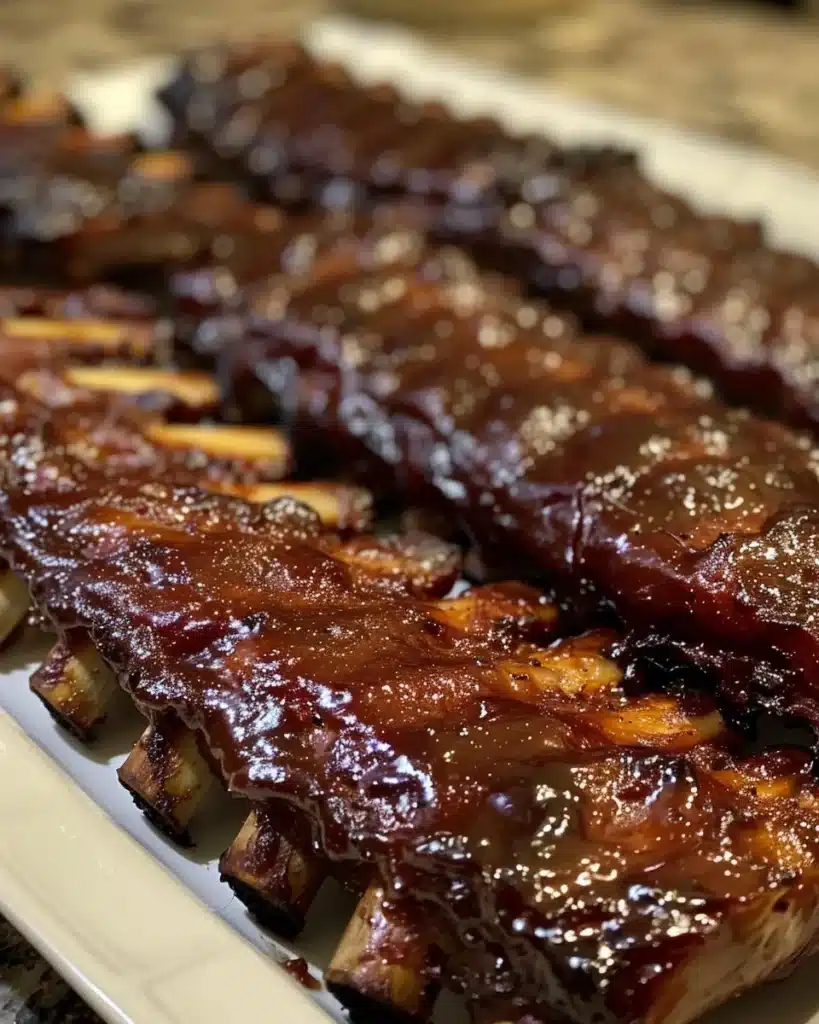 Tender slow cooker ribs cooked to perfection with flavorful spices and sauce.