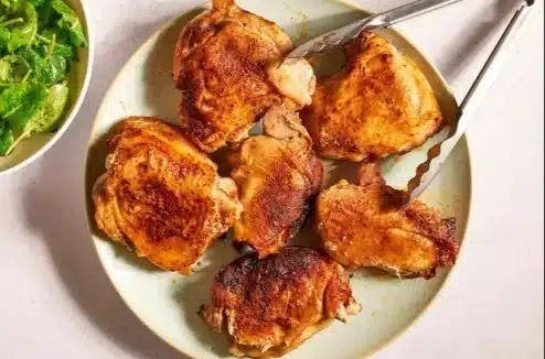 Crispy slow cooker chicken made with three simple ingredients