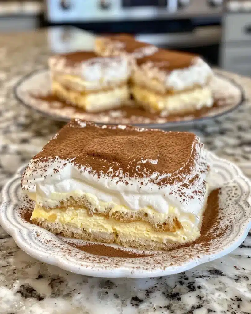 Delicious homemade tiramisu with coffee and mascarpone layers