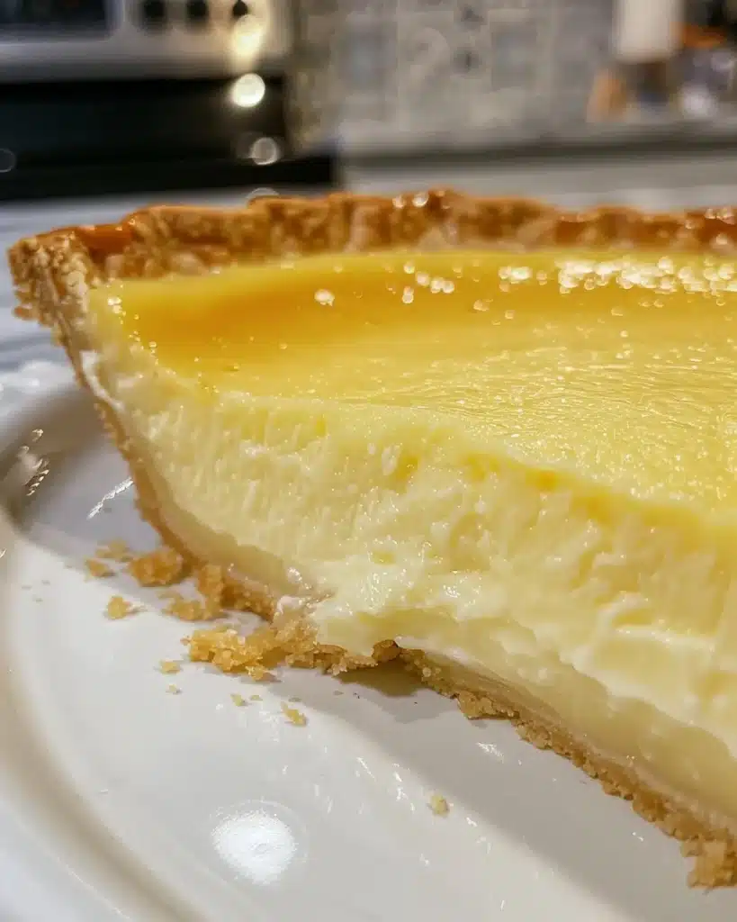 Delicious slice of homemade Buttermilk Pie with a golden crust and creamy filling
