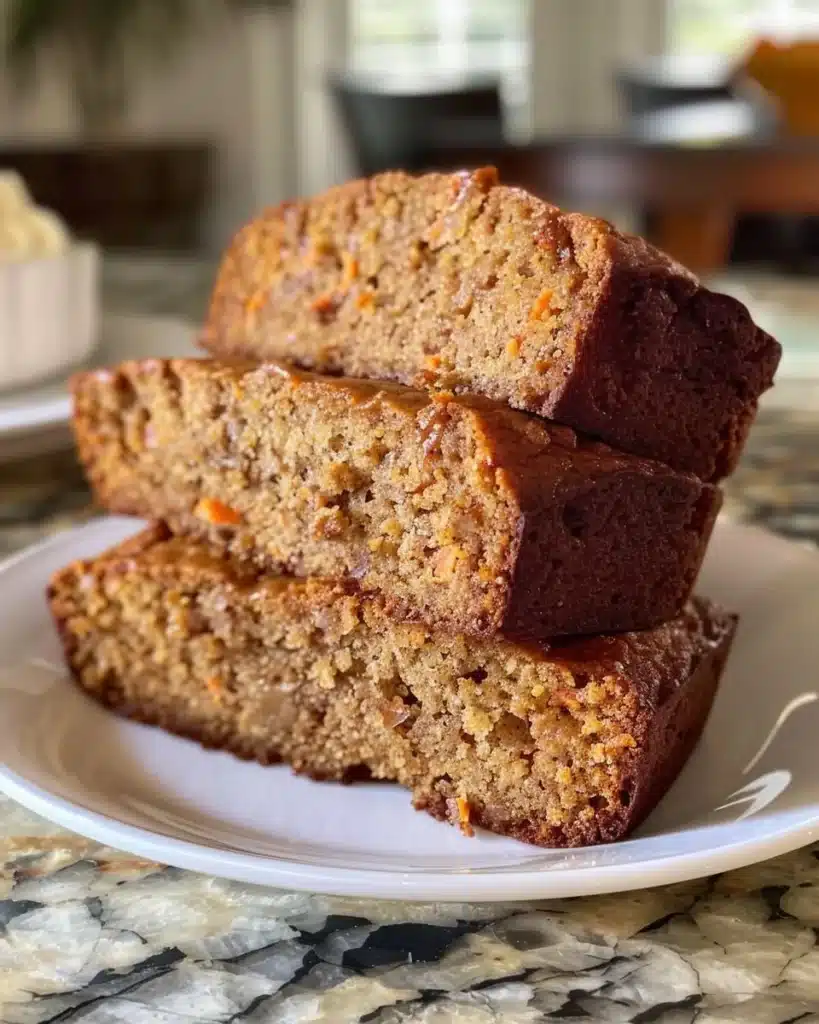 Moist Carrot Cake Coffee Cake topped with cream cheese icing and walnuts