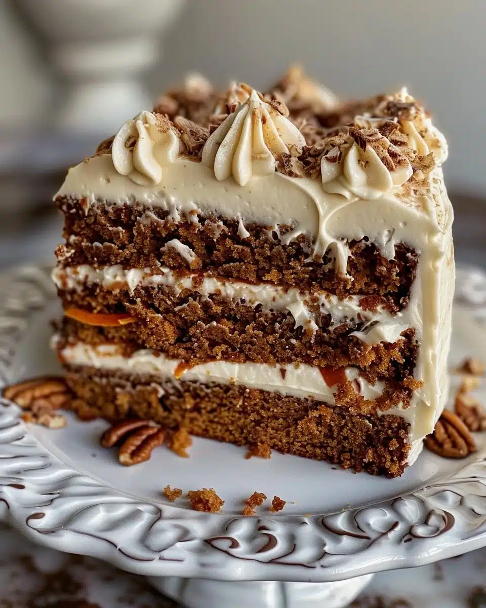 Delicious carrot cake cupcakes with cream cheese frosting on a decorative plate