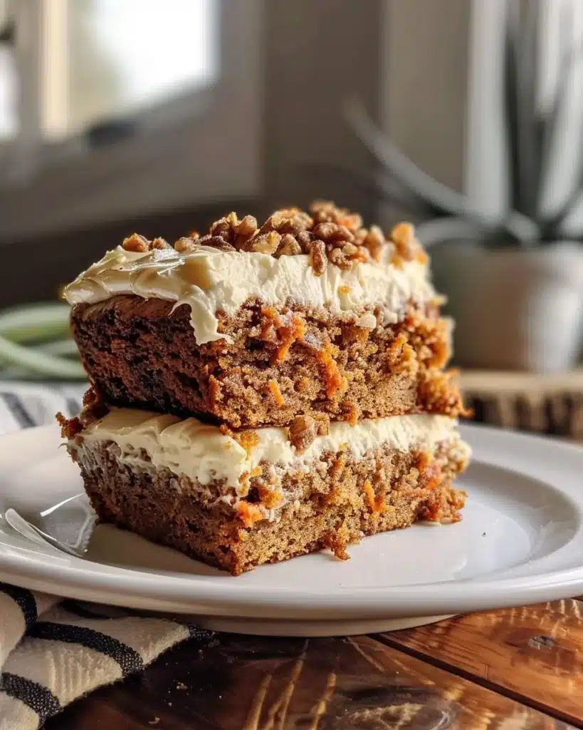 Deliciously moist Carrot Coffee Cake topped with cream cheese frosting