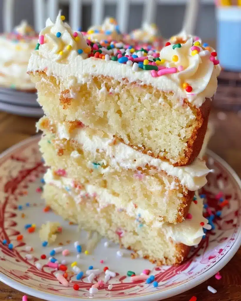Delicious frosted donut cake topped with colorful icing and sprinkles.