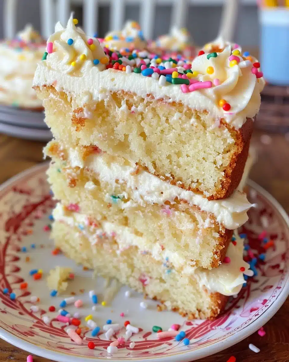 Delicious frosted donut cake topped with colorful icing and sprinkles.