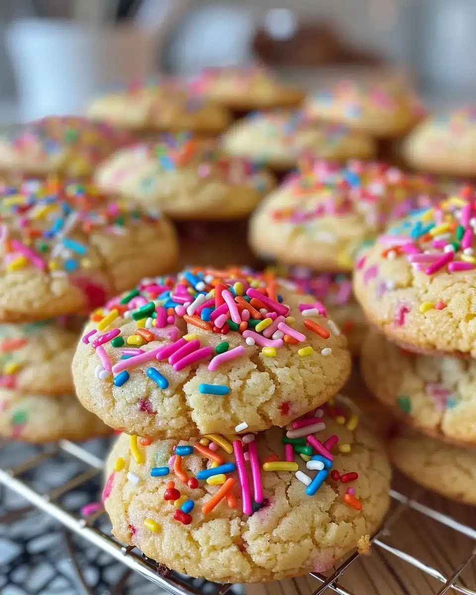 Baked Funfetti Sugar Cookies topped with vibrant sprinkles