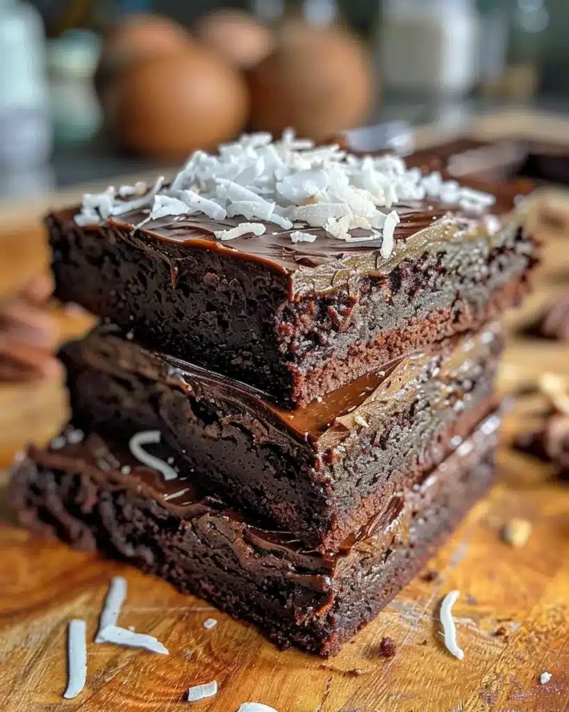 Delicious homemade German Chocolate Cake with coconut and pecan frosting