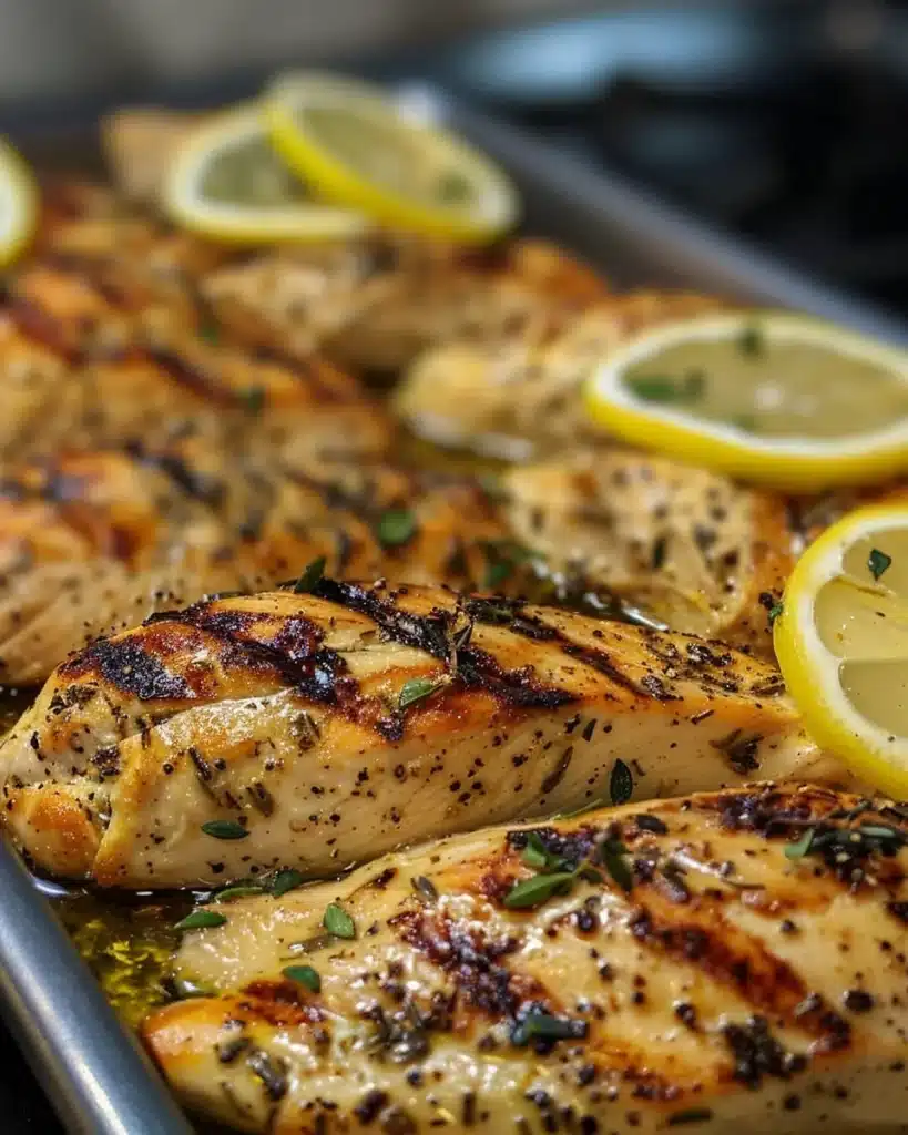 Delicious grilled chicken served with fresh herbs and vegetables
