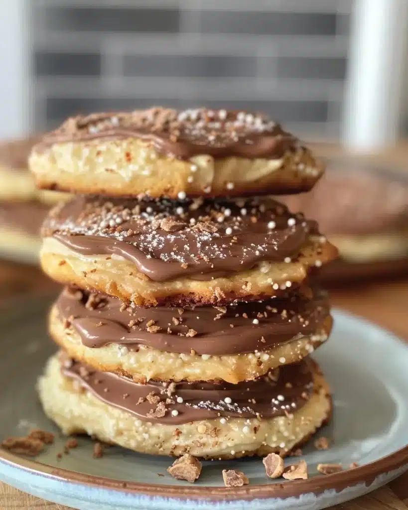 Freshly baked Nutella cookies stacked on a plate