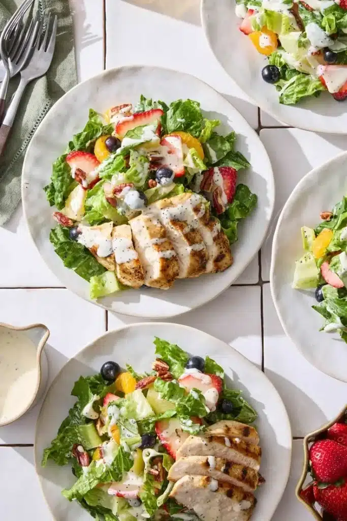 A vibrant entrée salad from Panera with fresh greens and toppings