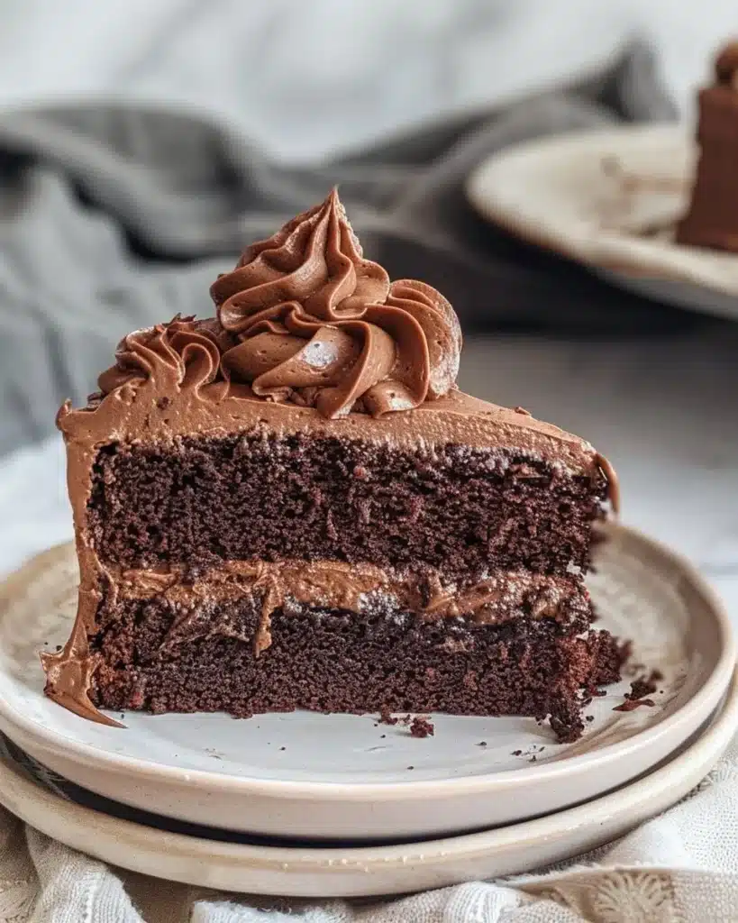 Deliciously layered chocolate cake with rich frosting and sprinkles.