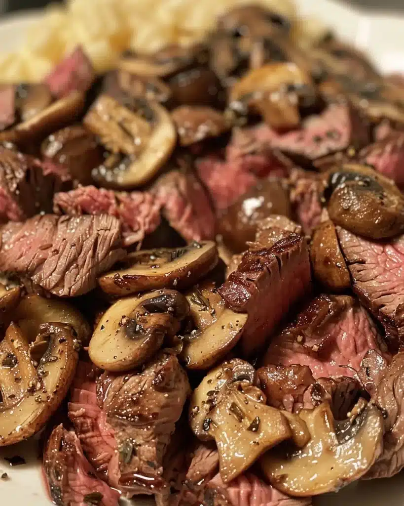 Delicious Beef Stroganoff garnished with fresh herbs on a plate