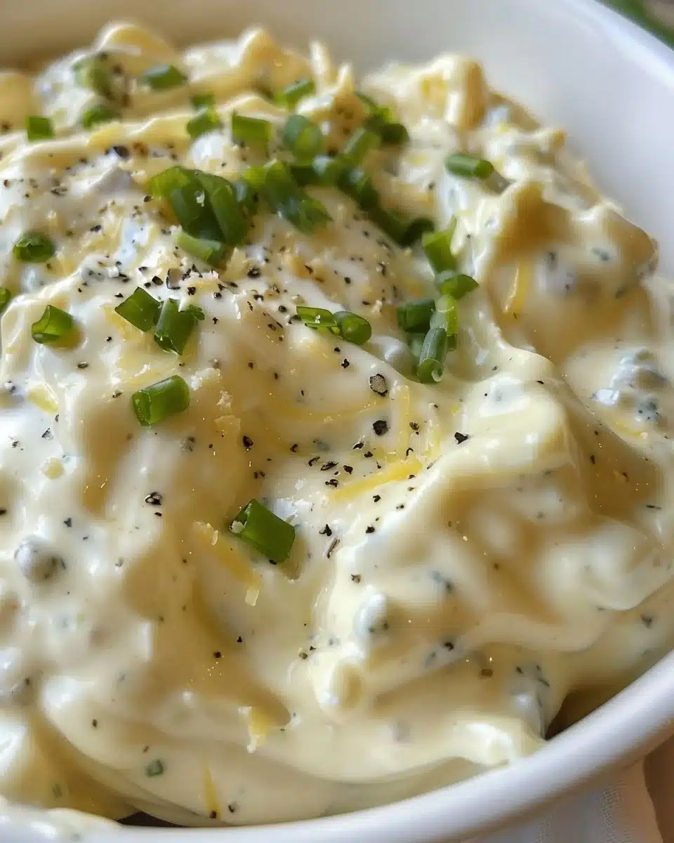 Homemade blue cheese dressing in a bowl with fresh ingredients