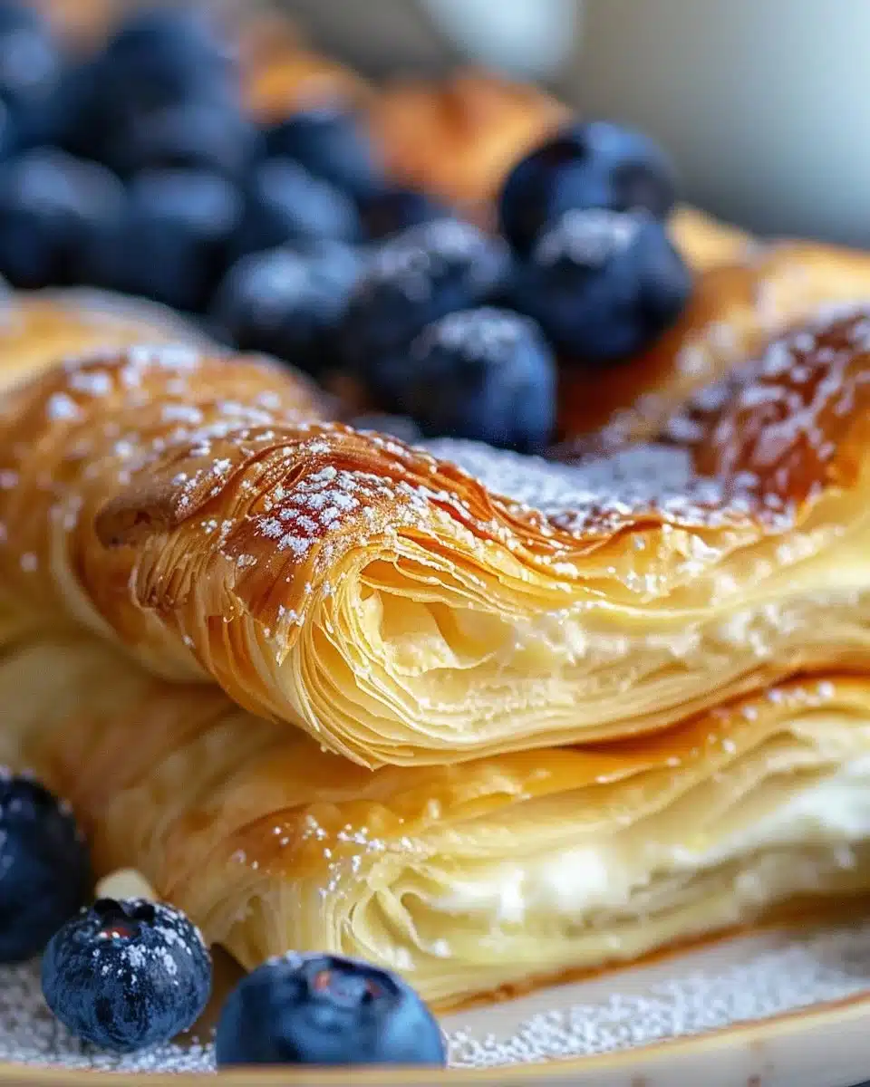 Cheese Blueberry Danish Pastry Braid with fresh blueberries and creamy filling.