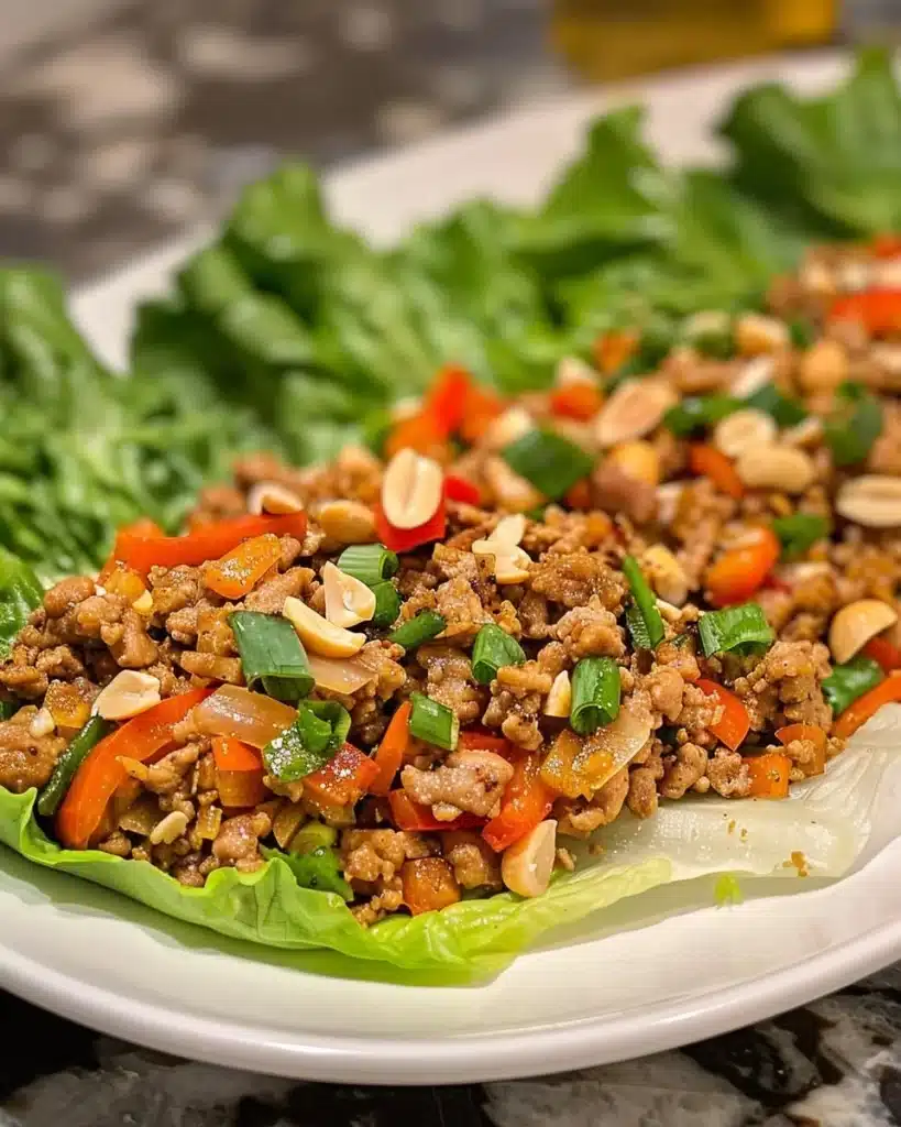 Plate of flavorful Chicken Lettuce Wraps ready to enjoy
