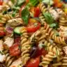 Delicious Chicken Pasta Salad with colorful vegetables and dressing