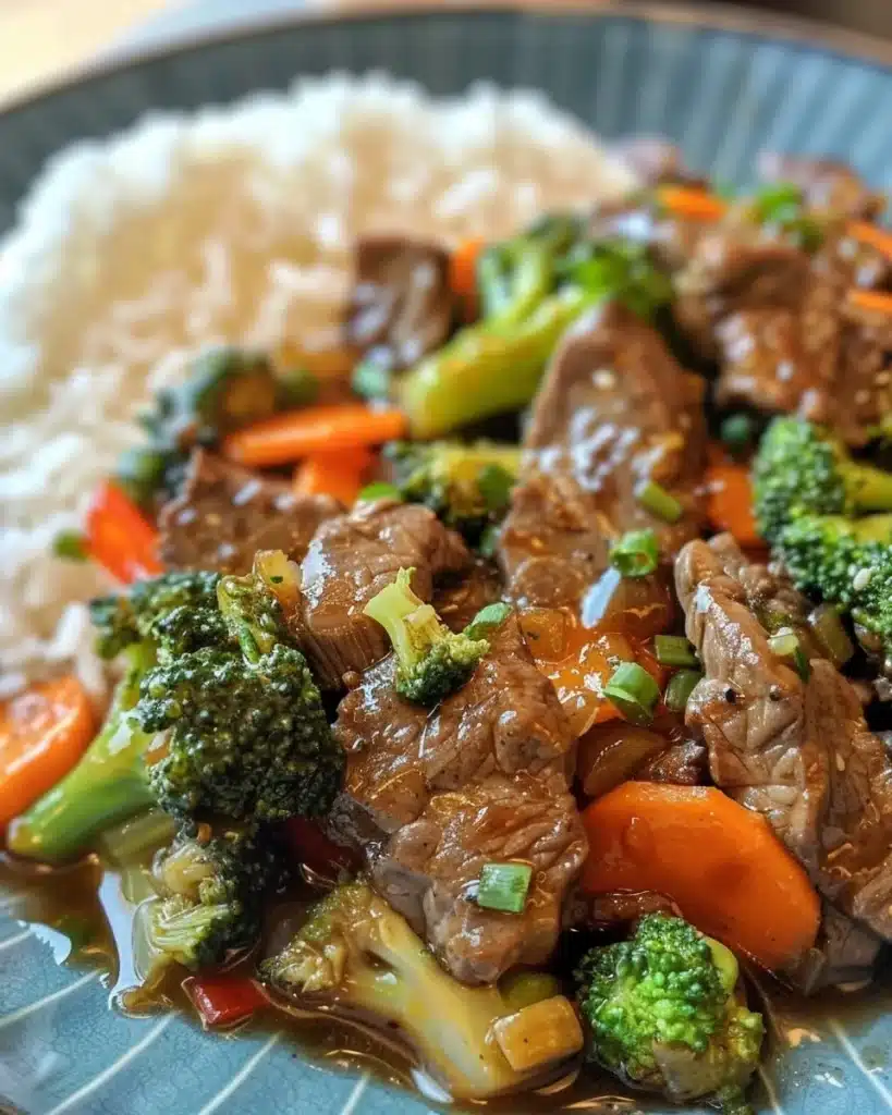Delicious Chinese steak cube stir fry with colorful vegetables