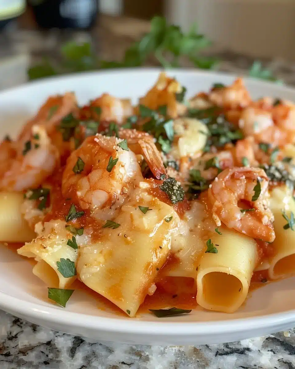 Creamy shrimp and spinach stuffed pasta rolls on a plate